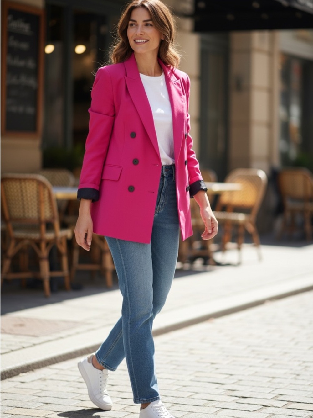 Joie Vibrant Fuchsia Double-Breasted Blazer